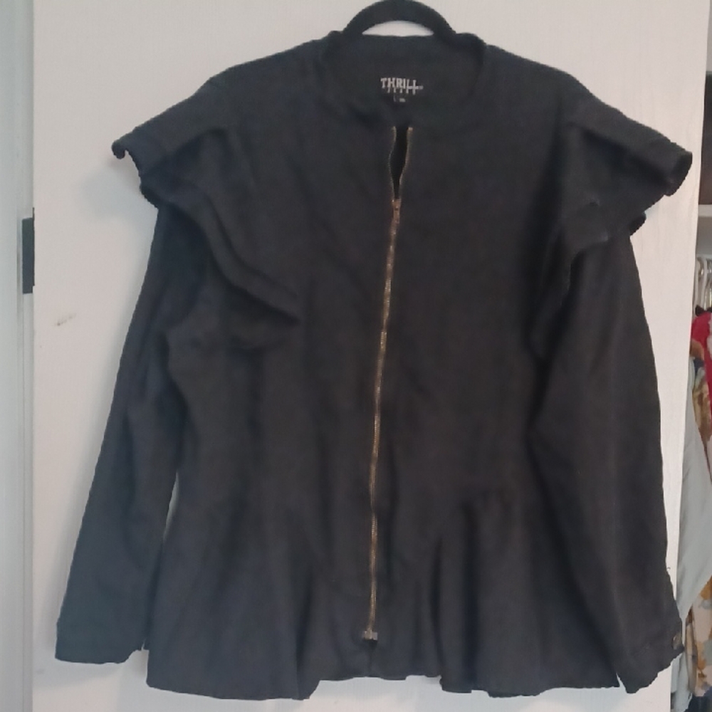 Thrill Jeans 3X Ruffle-Trim Shoulder Jacket With Peplum Bottom Gothic Dark Biker